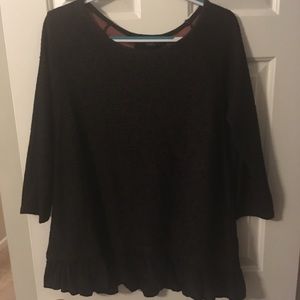 August Silk Black ruffle sweater blouse